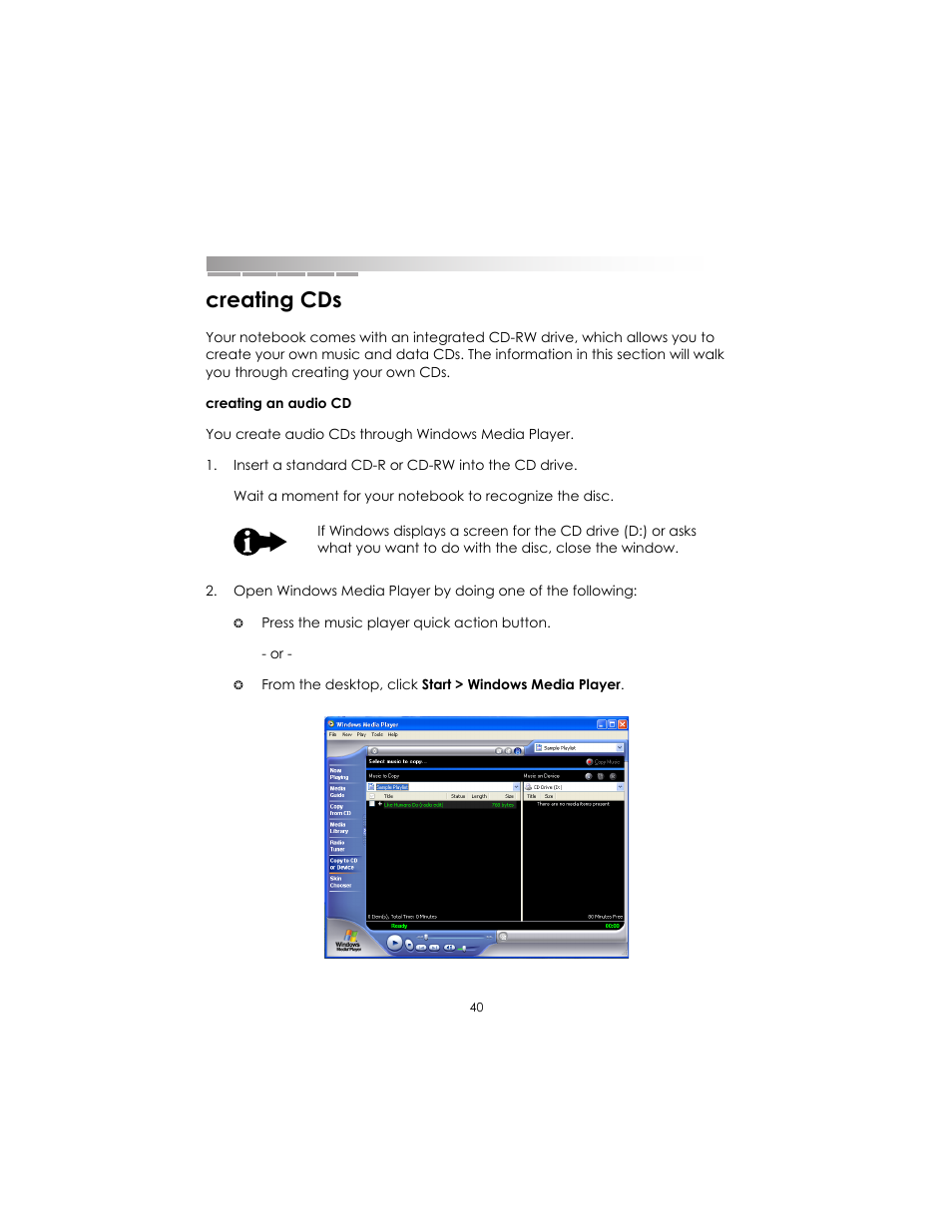 Creating cds | eMachines AAFW53700001K0 User Manual | Page 39 / 77