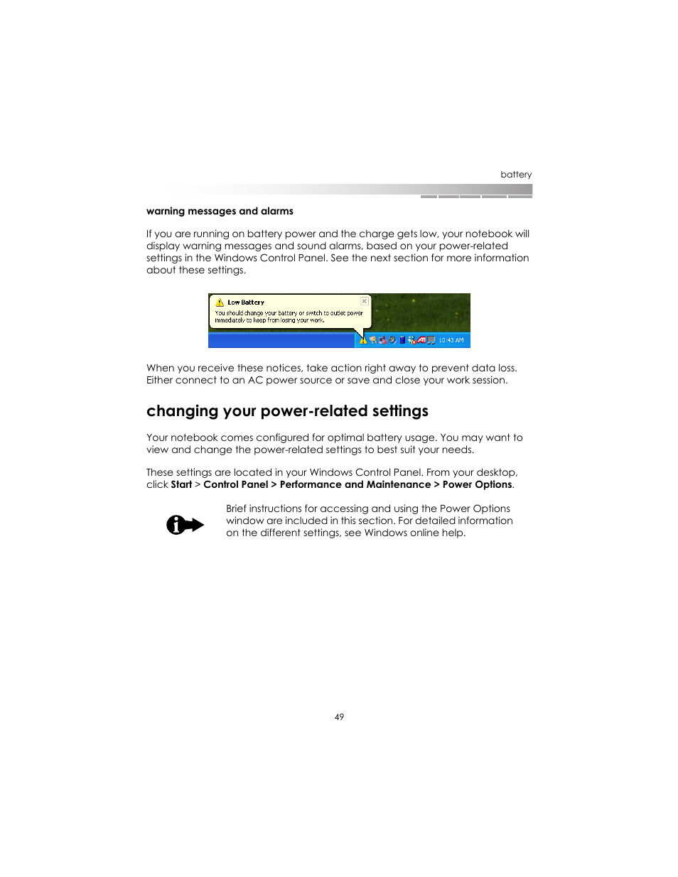 Changing your power-related settings | eMachines AAFW53700001K0 User Manual | Page 48 / 77