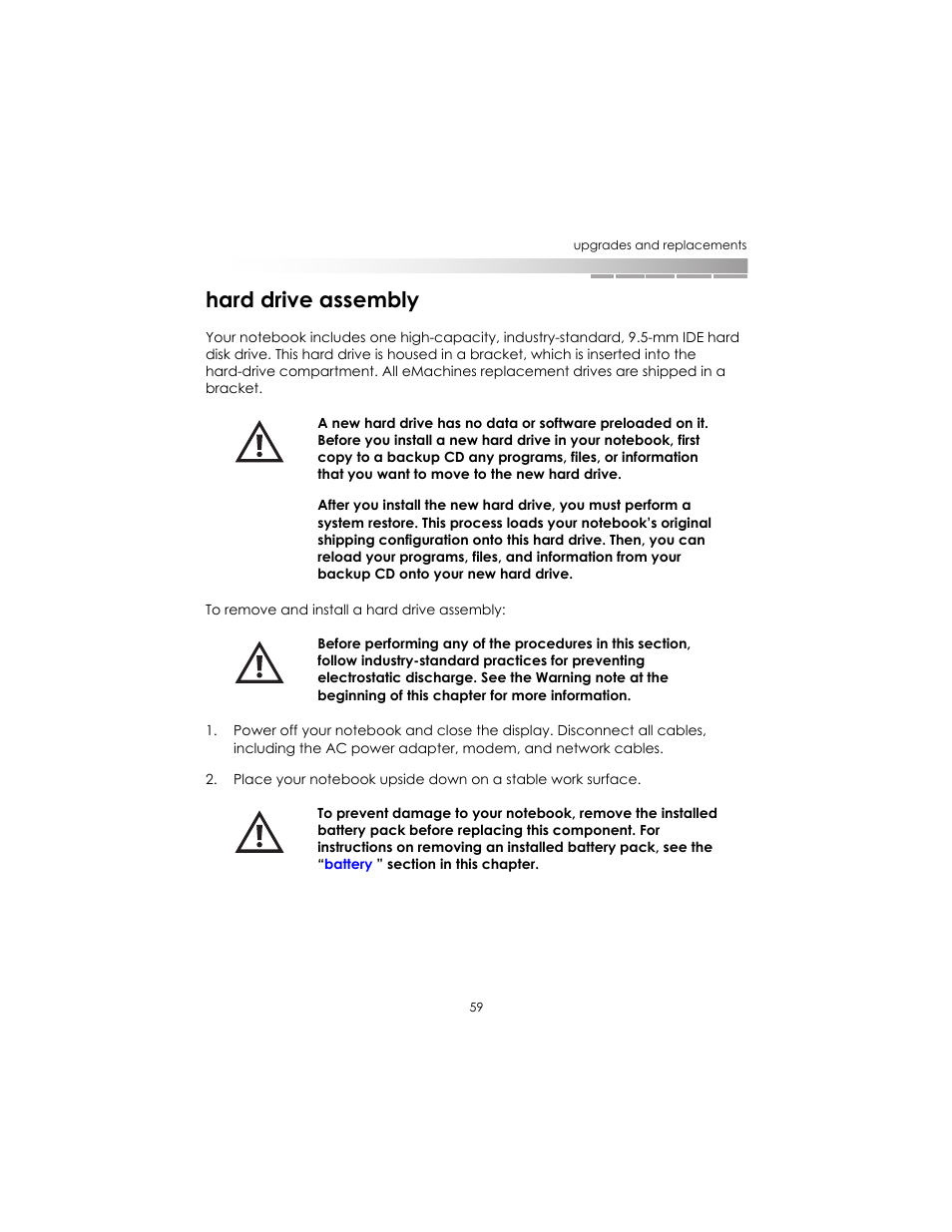 Hard drive assembly | eMachines AAFW53700001K0 User Manual | Page 58 / 77