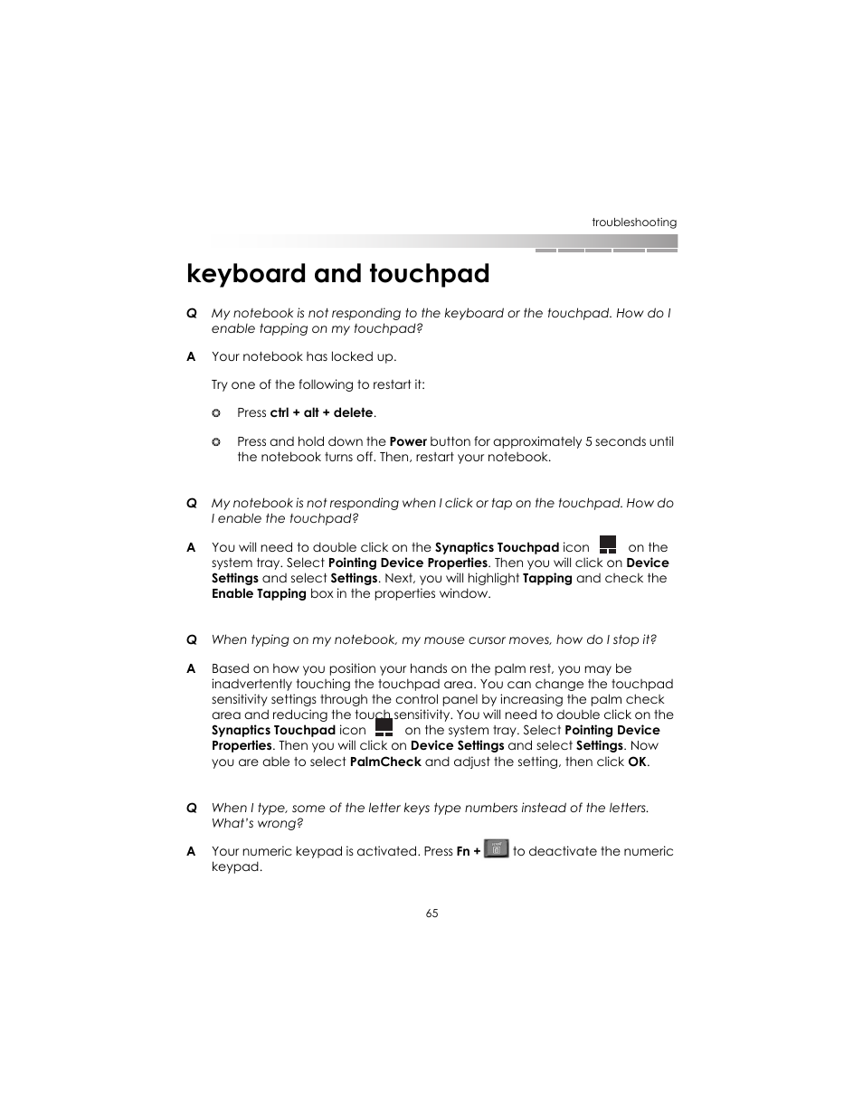 Keyboard and touchpad | eMachines AAFW53700001K0 User Manual | Page 64 / 77