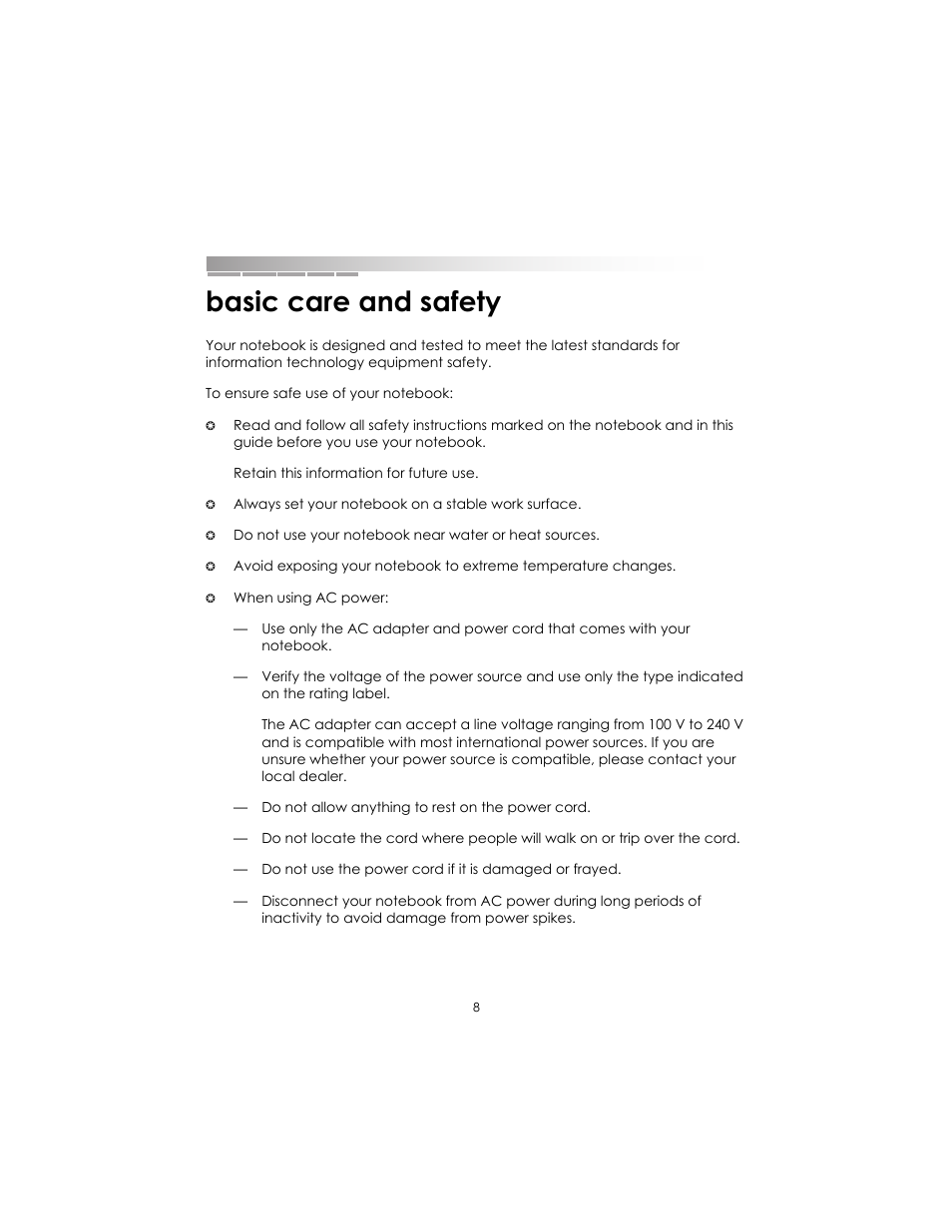 Basic care and safety | eMachines AAFW53700001K0 User Manual | Page 8 / 77