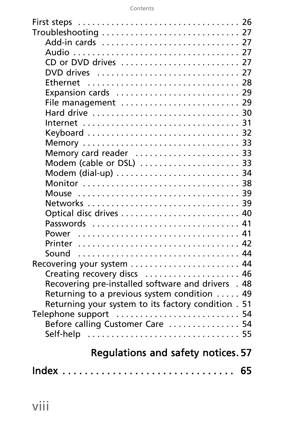 Viii | eMachines EL1200 Series User Manual | Page 10 / 82