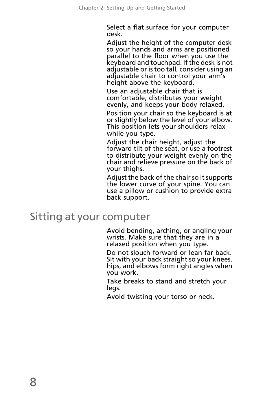 Sitting at your computer | eMachines EL1200 Series User Manual | Page 18 / 82