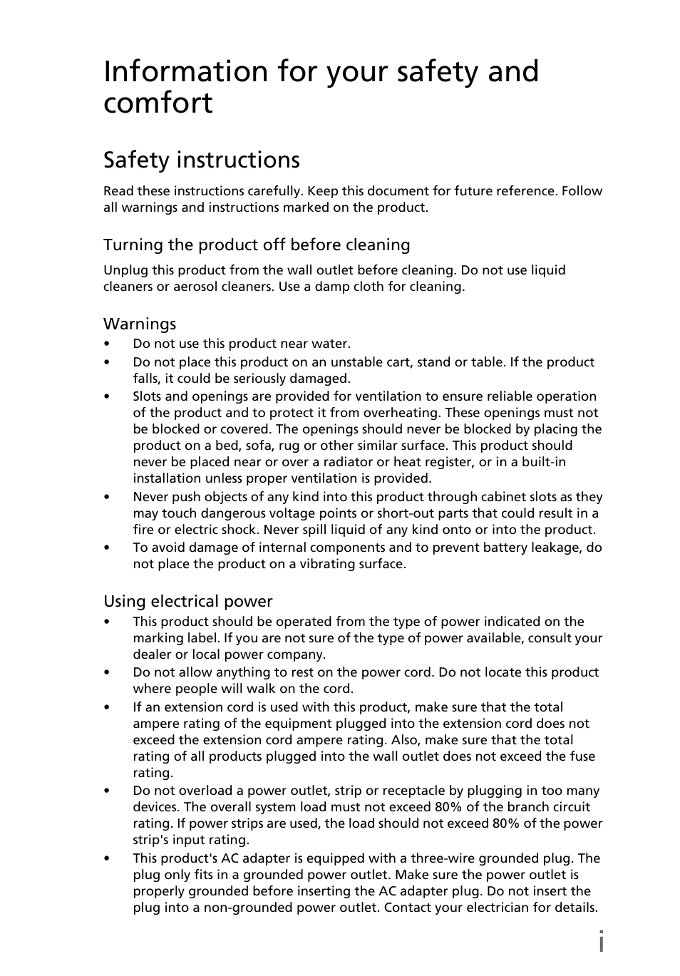Iinformation for your safety and comfort, Safety instructions | eMachines EL1200 Series User Manual | Page 3 / 82
