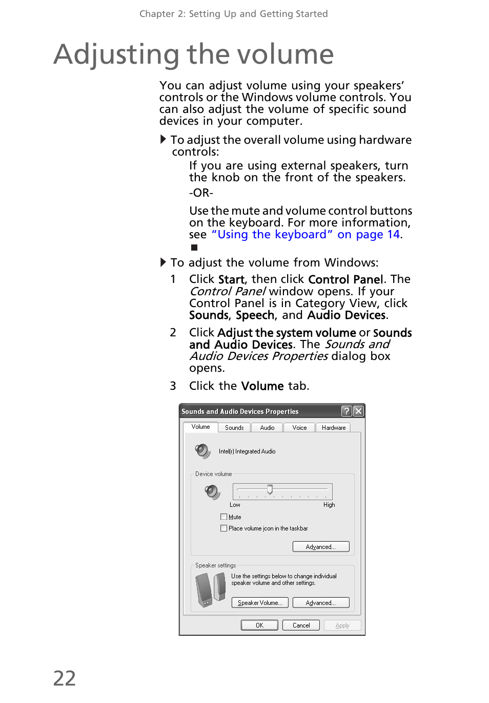 Adjusting the volume, To adjust the volume from windows | eMachines EL1200 Series User Manual | Page 32 / 82