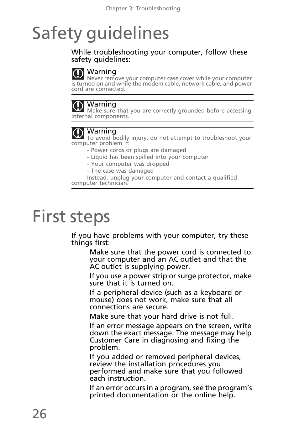 Safety guidelines, First steps | eMachines EL1200 Series User Manual | Page 36 / 82