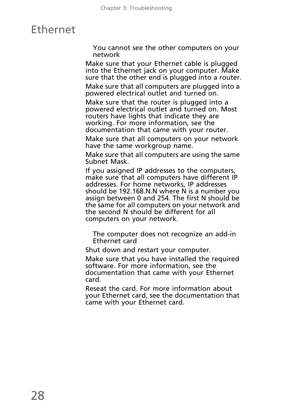 Ethernet, You cannot see the other computers on your network | eMachines EL1200 Series User Manual | Page 38 / 82