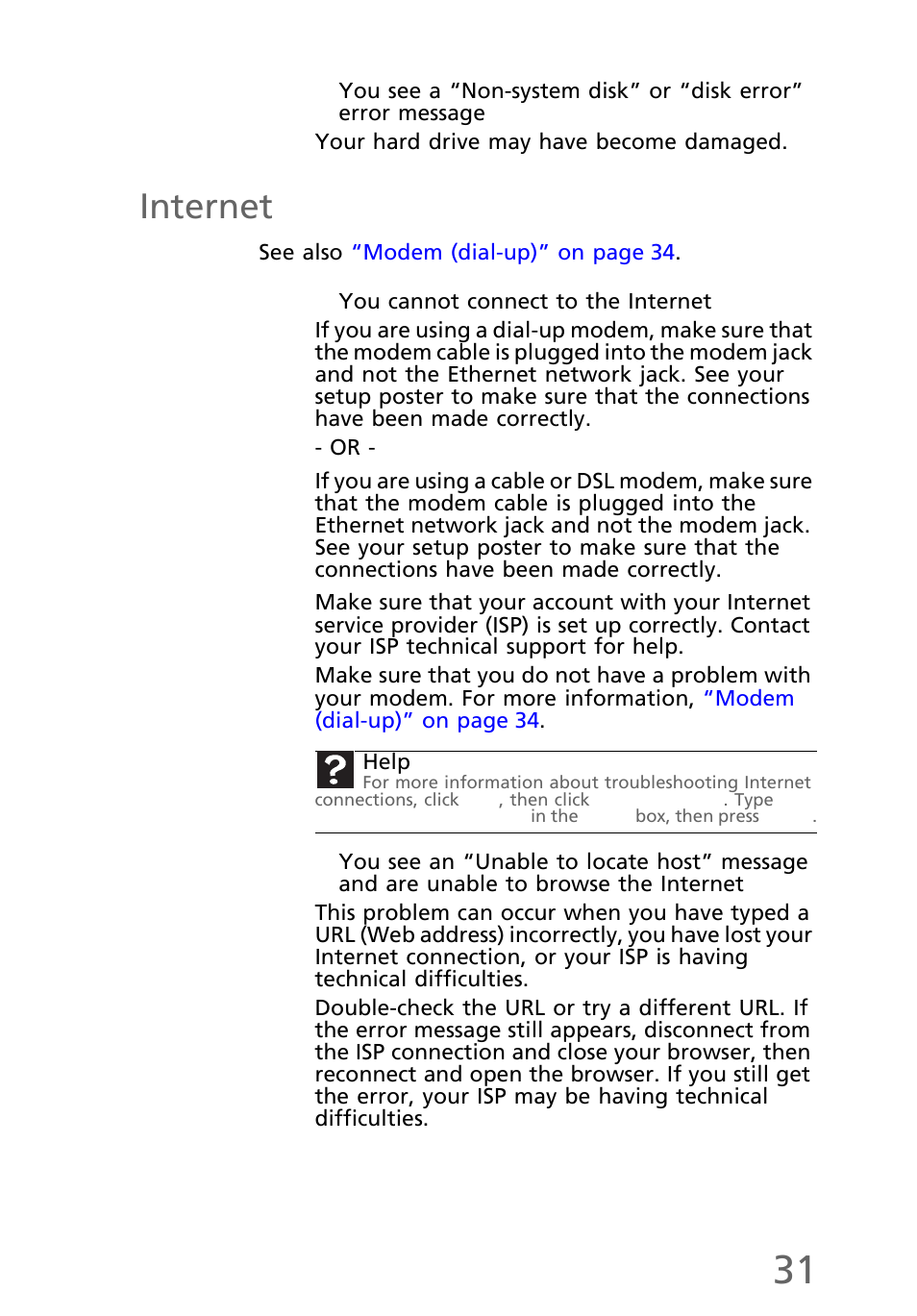 Internet, You cannot connect to the internet | eMachines EL1200 Series User Manual | Page 41 / 82