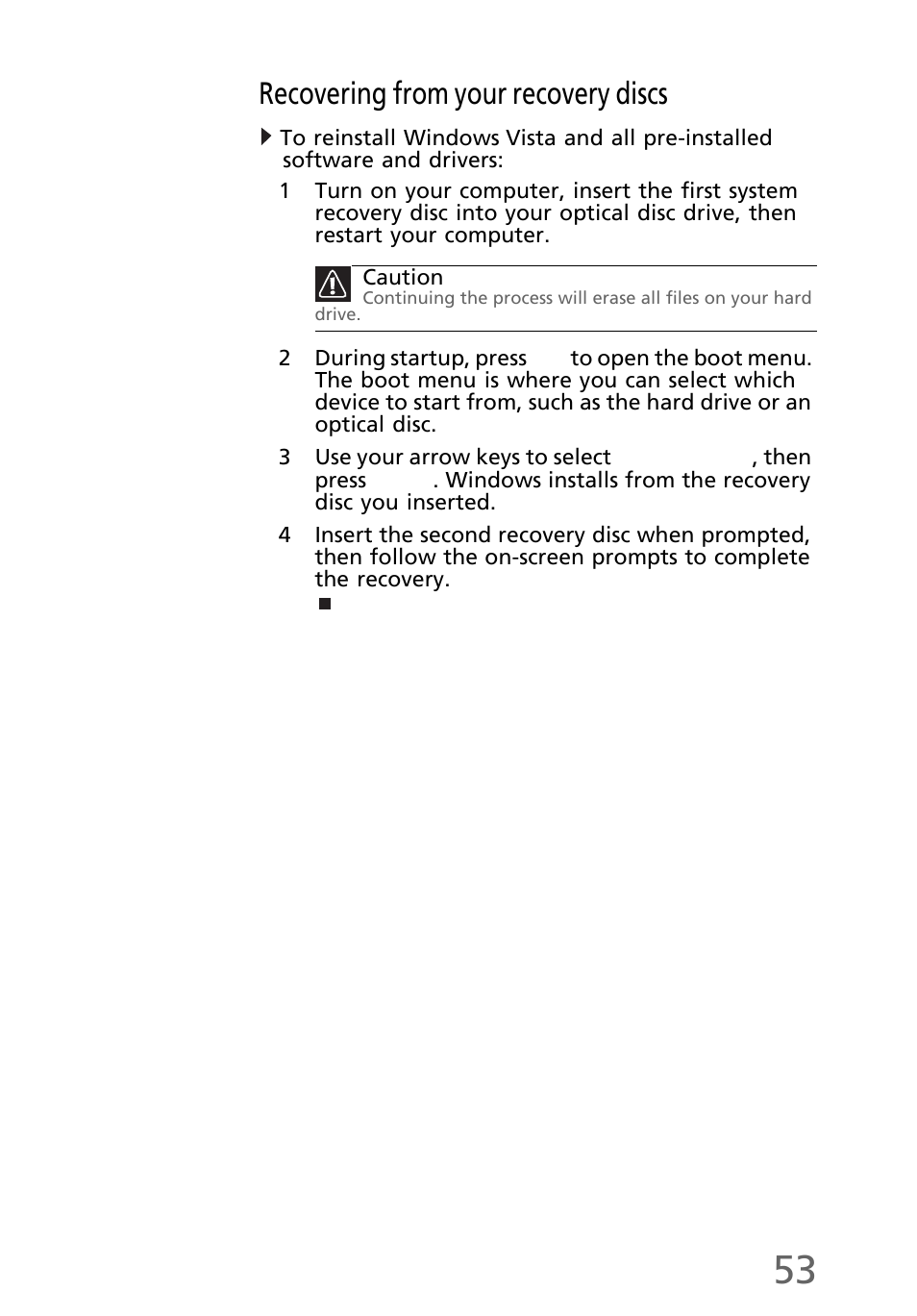 Recovering from your recovery discs, Recovering from your recovery | eMachines EL1200 Series User Manual | Page 63 / 82