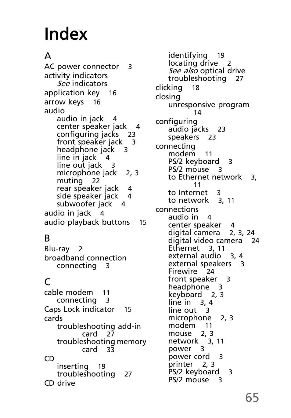 Index | eMachines EL1200 Series User Manual | Page 75 / 82