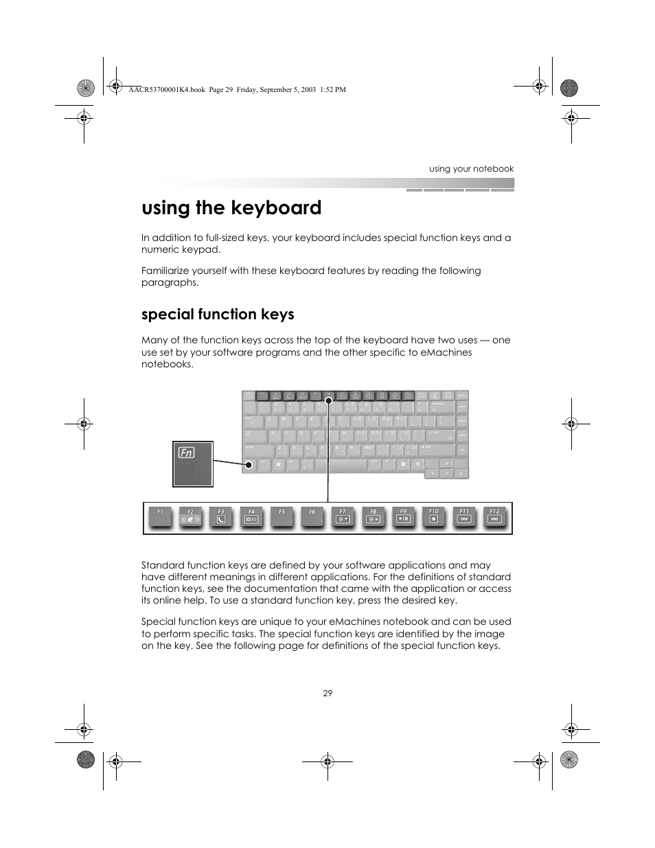 Using the keyboard, Special function keys | eMachines Notebooks User Manual | Page 28 / 78