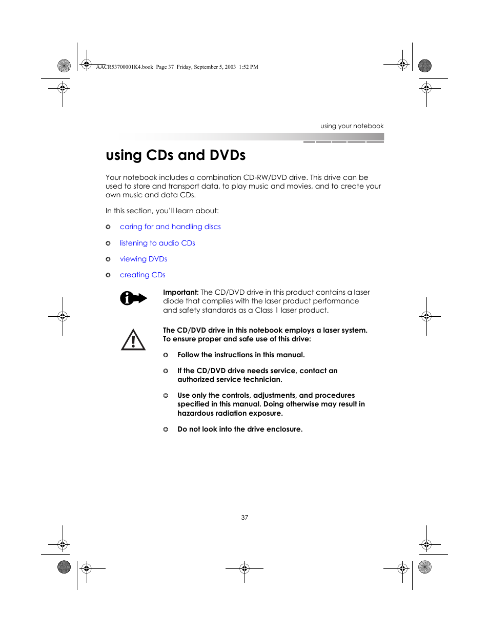 Using cds and dvds | eMachines Notebooks User Manual | Page 36 / 78