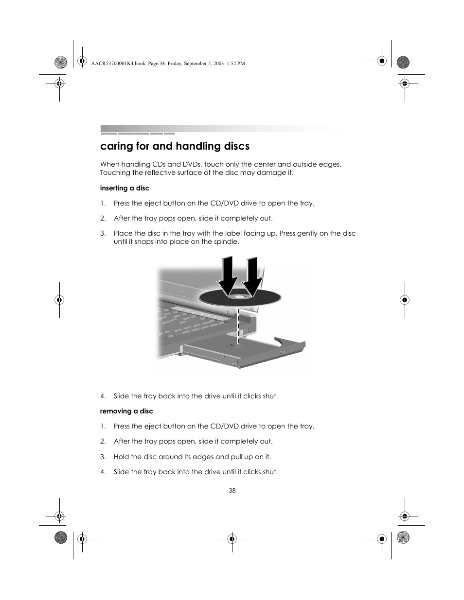 Caring for and handling discs | eMachines Notebooks User Manual | Page 37 / 78