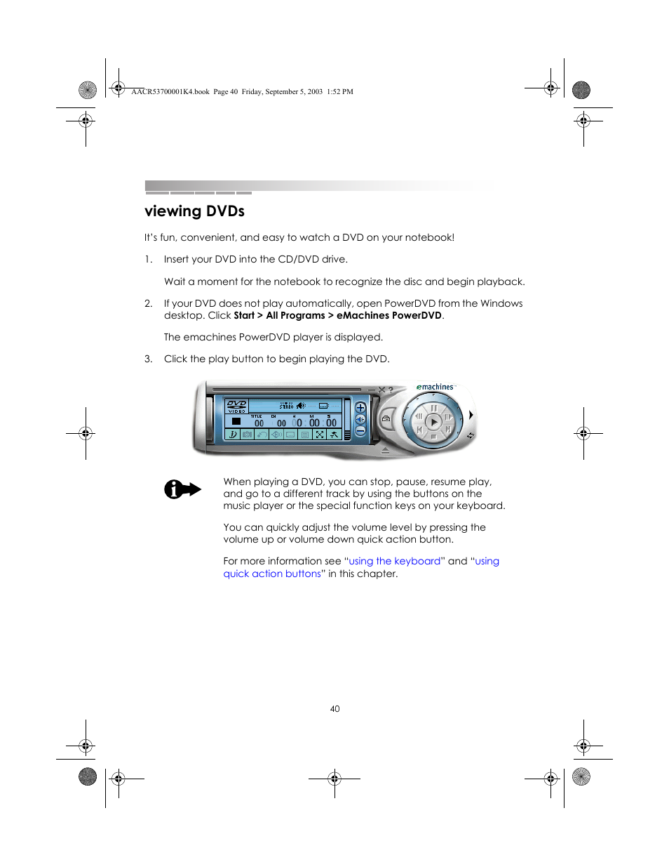Viewing dvds | eMachines Notebooks User Manual | Page 39 / 78