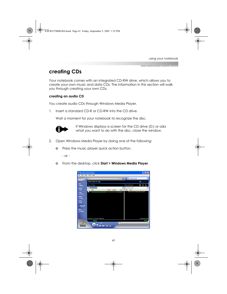Creating cds | eMachines Notebooks User Manual | Page 40 / 78