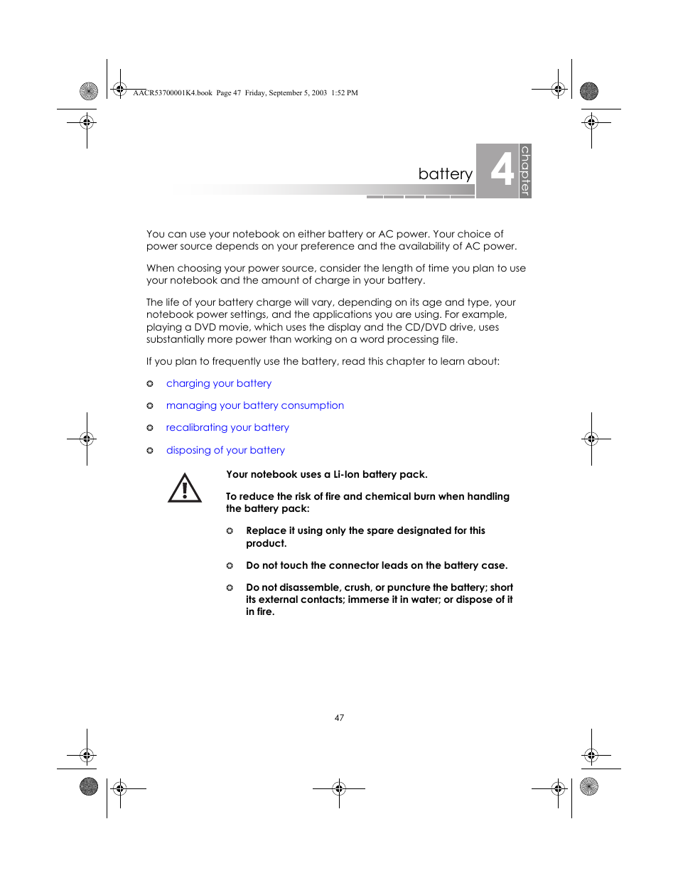 Battery | eMachines Notebooks User Manual | Page 45 / 78