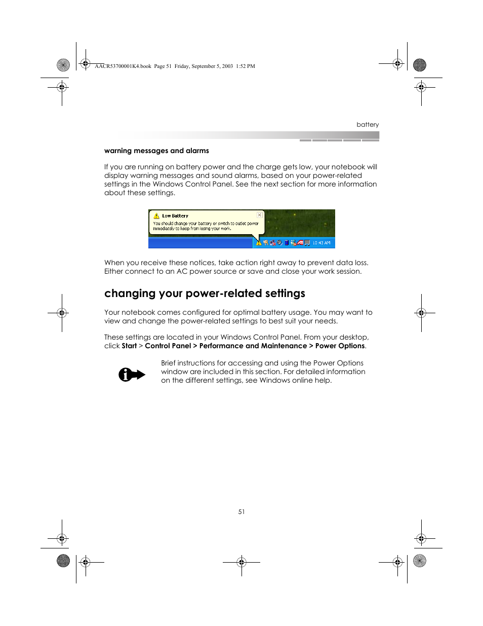 Changing your power-related settings | eMachines Notebooks User Manual | Page 49 / 78