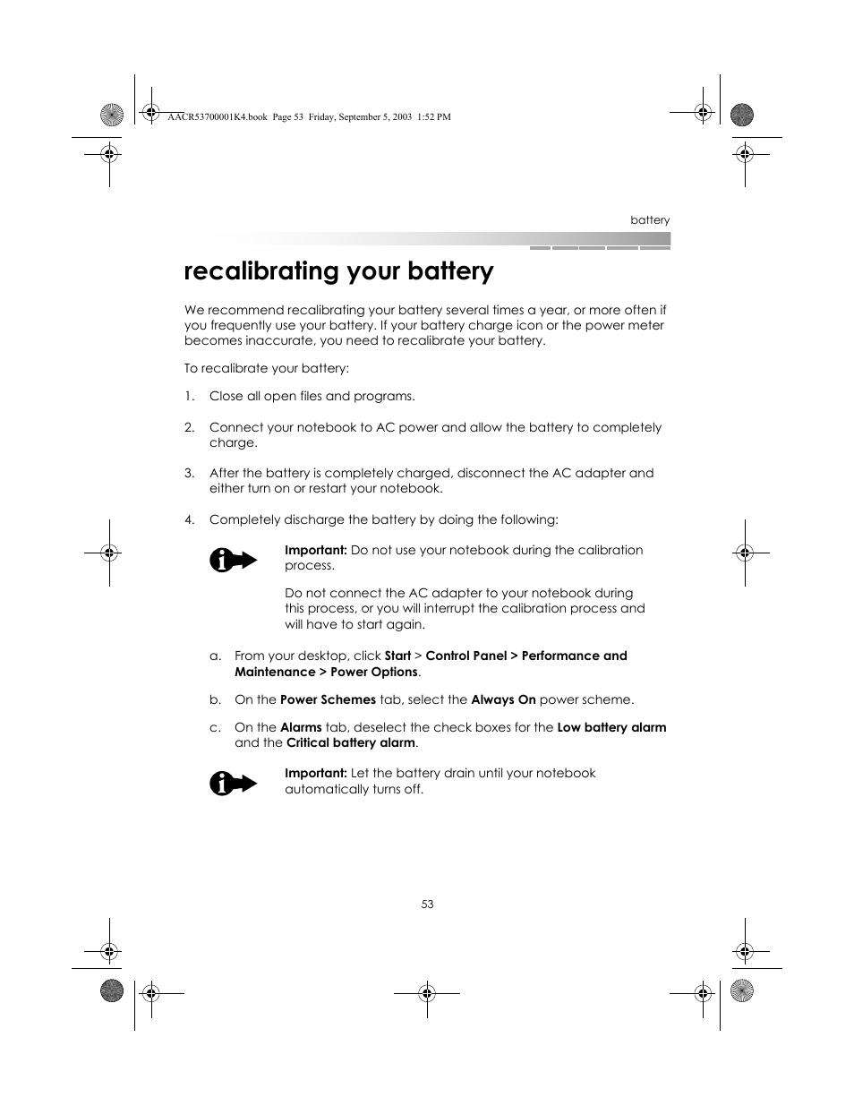 Recalibrating your battery | eMachines Notebooks User Manual | Page 51 / 78