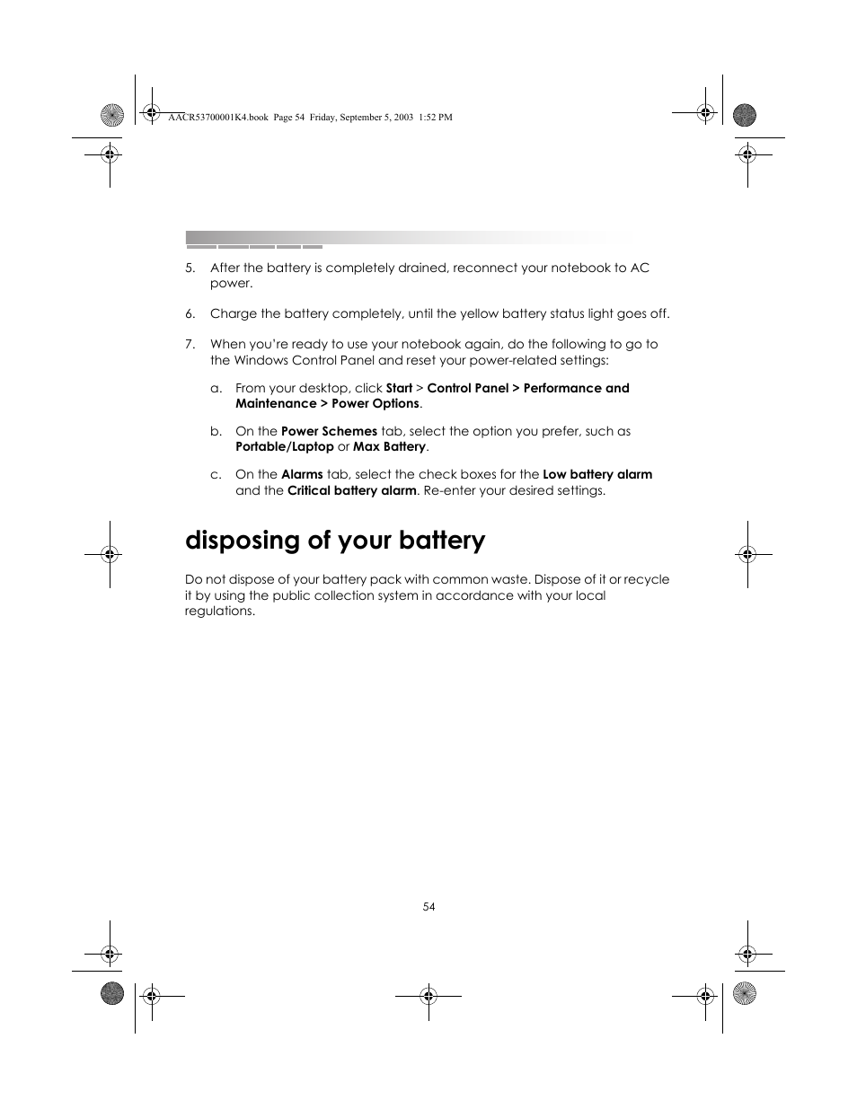 Disposing of your battery | eMachines Notebooks User Manual | Page 52 / 78