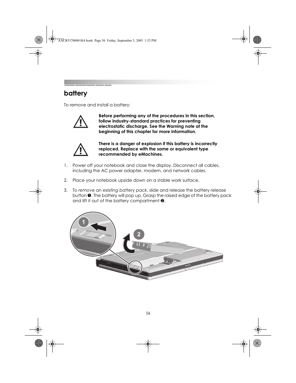 Battery | eMachines Notebooks User Manual | Page 54 / 78
