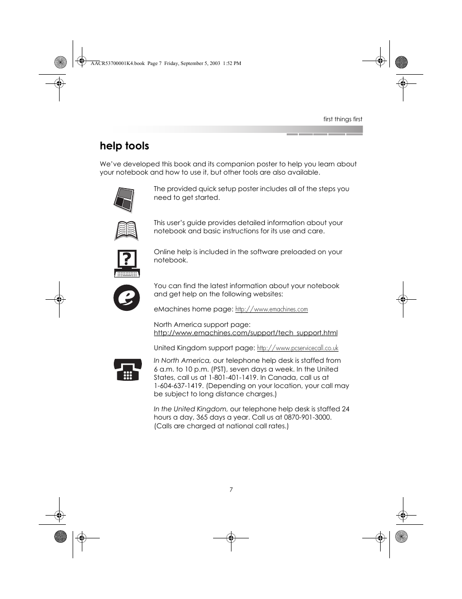 Help tools | eMachines Notebooks User Manual | Page 7 / 78