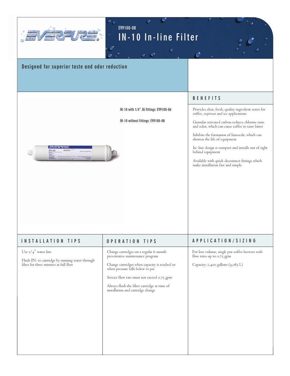 Everpure IN-10 EV9100-08 User Manual | 2 pages