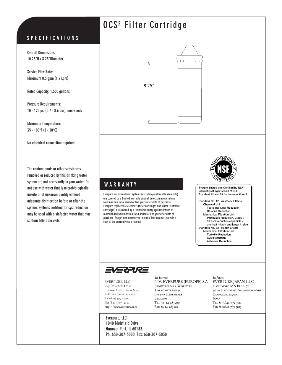 Ocs² filter cartridge, Ocs² replacement cartridge | Everpure QL2-OCS EV9618-02 User Manual | Page 2 / 2