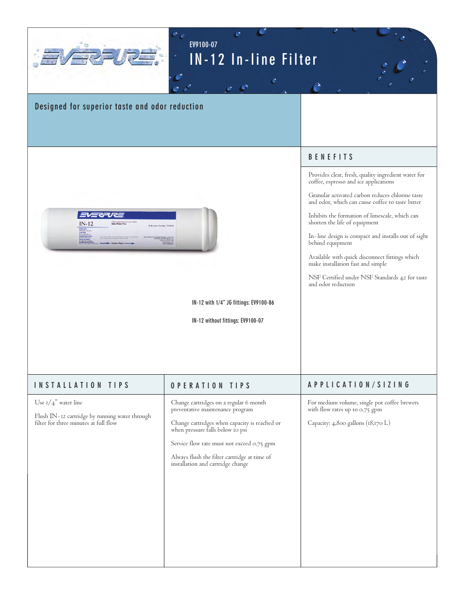 Everpure IN-12 EV9100-86 User Manual | 2 pages