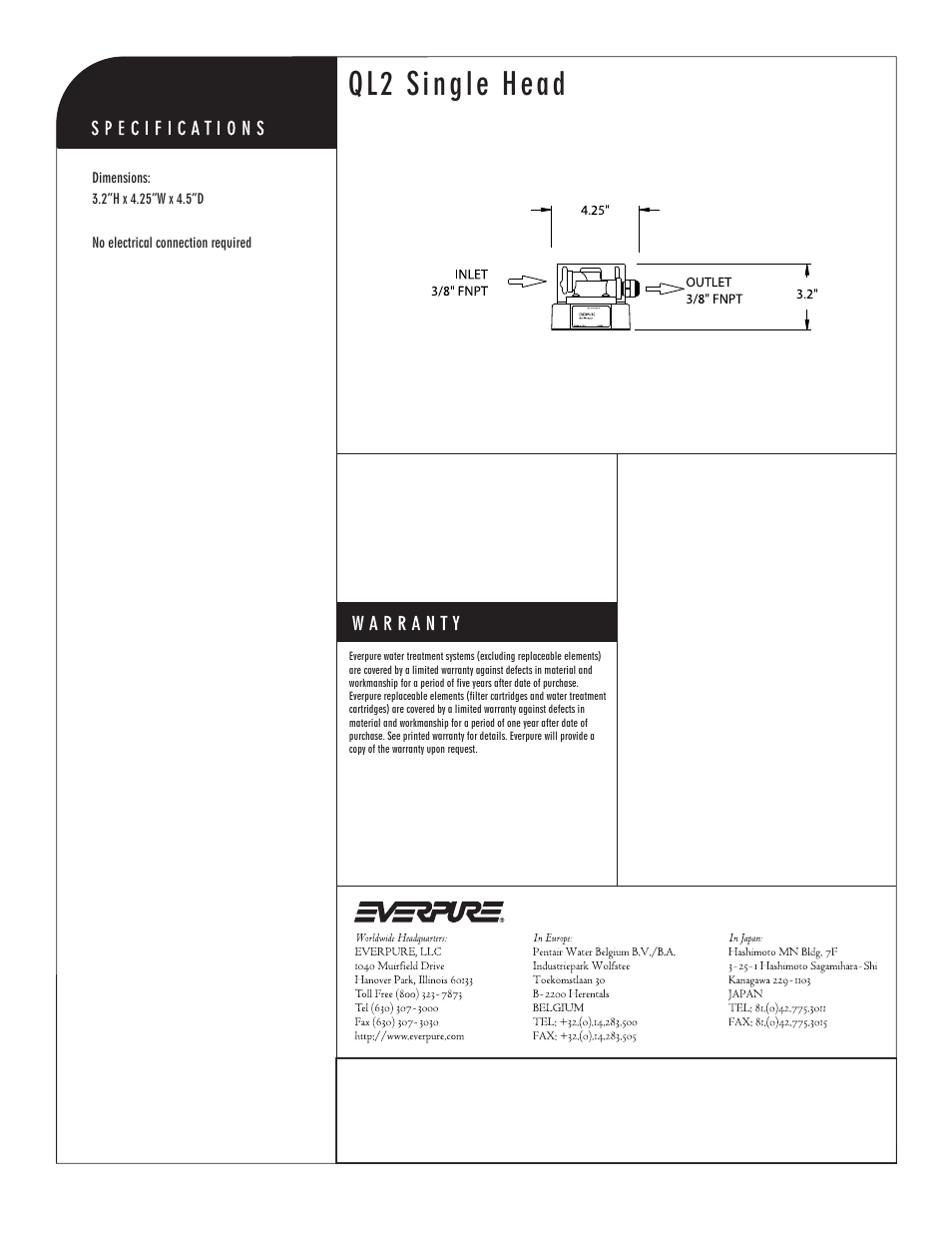 Ql2 single head | Everpure QL2 Single Head EV9272-18 User Manual | Page 2 / 2