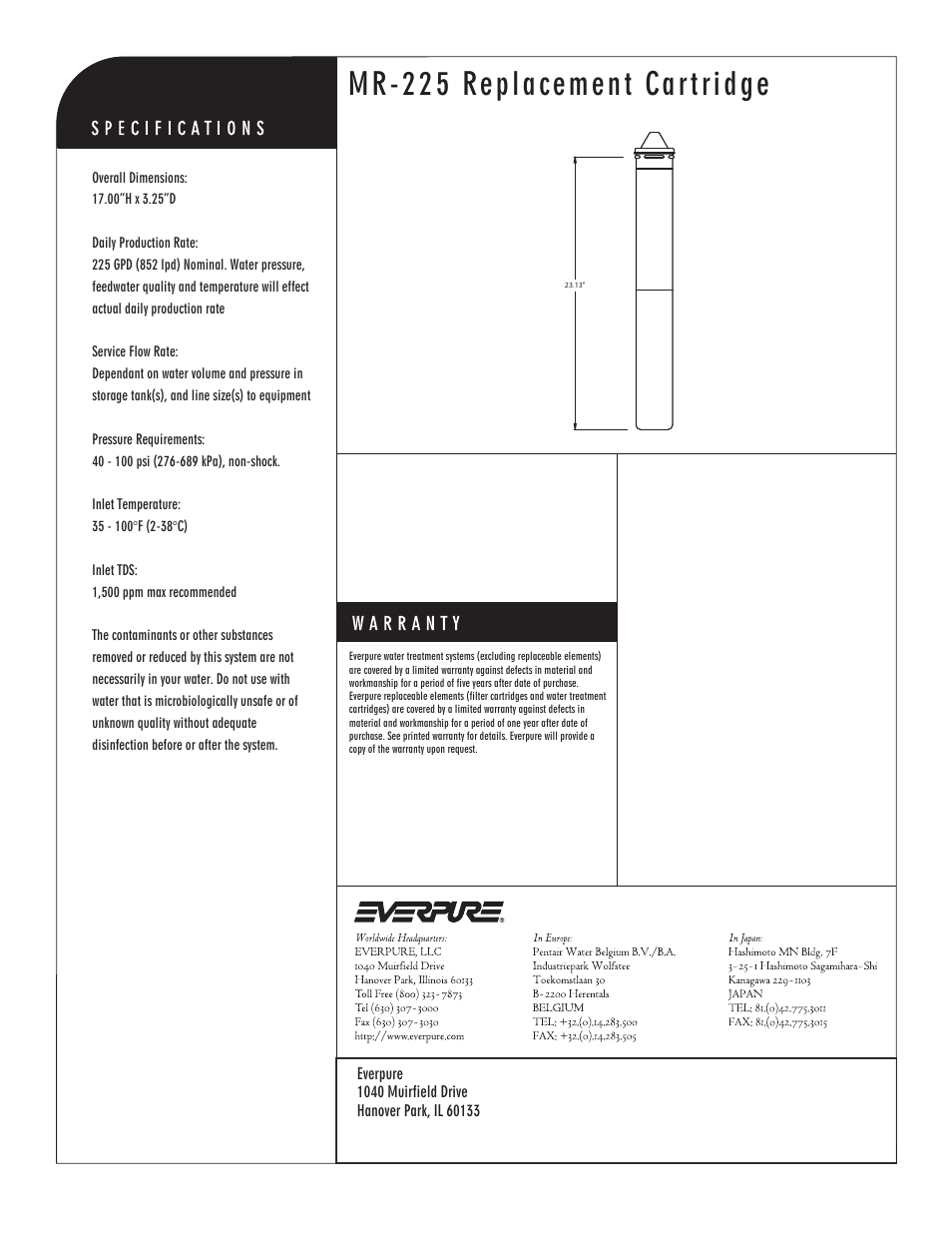 Mr-225 replacement cartridge | Everpure MR-225 User Manual | Page 2 / 2