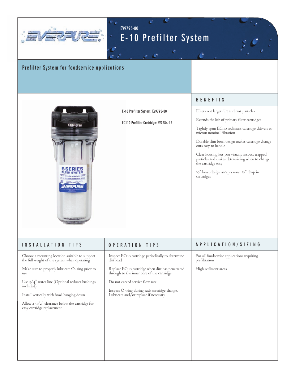 Everpure E-10 Prefilter System EV9795-80 User Manual | 2 pages