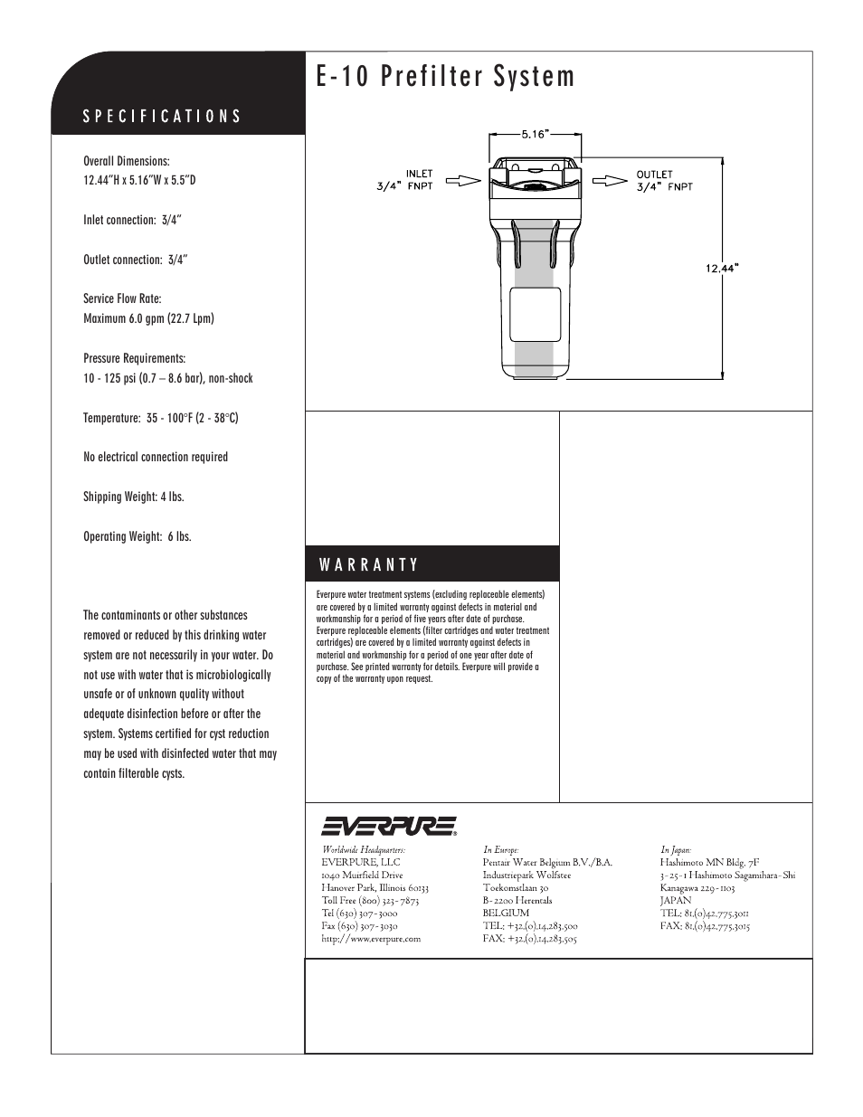 E-10 prefilter system | Everpure E-10 Prefilter System EV9795-80 User Manual | Page 2 / 2