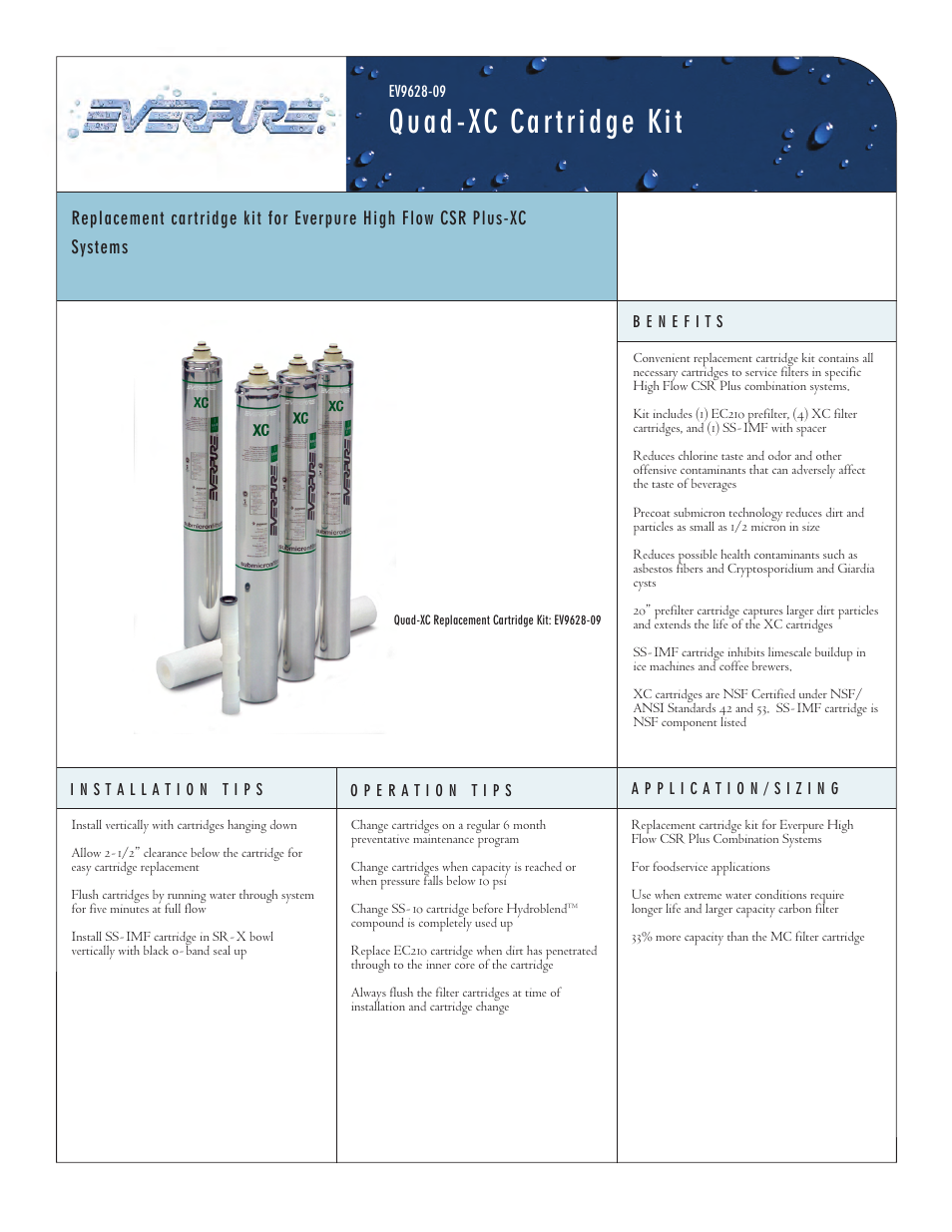 Everpure Quad-XC Cartridge EV9628-09 User Manual | 2 pages