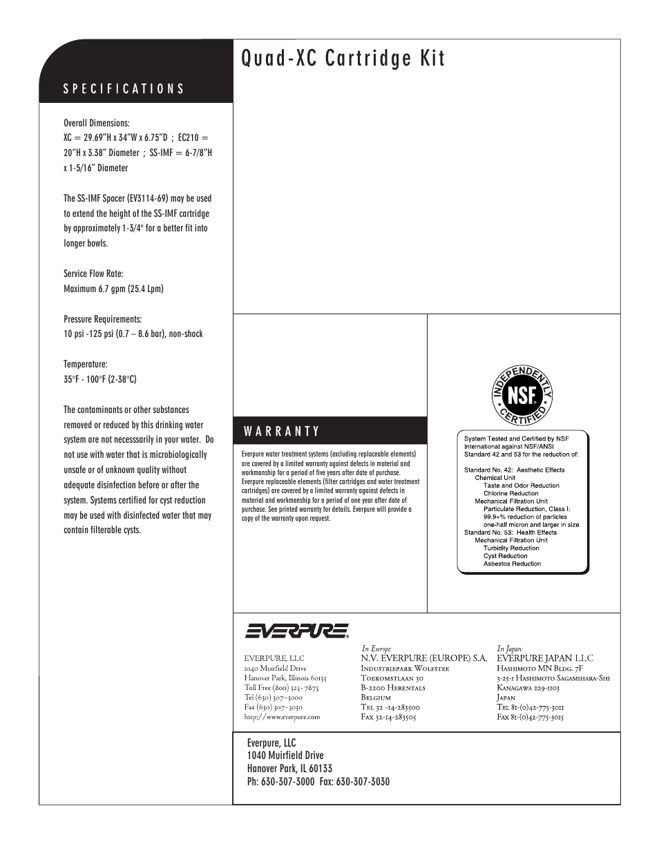 Quad-xc cartridge kit | Everpure Quad-XC Cartridge EV9628-09 User Manual | Page 2 / 2