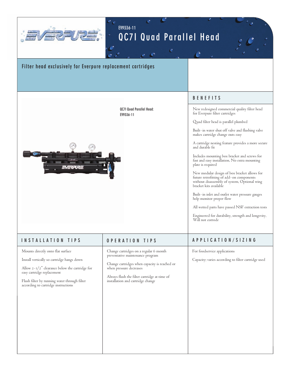 Everpure Quad Parallel Head EV9336-11 User Manual | 2 pages