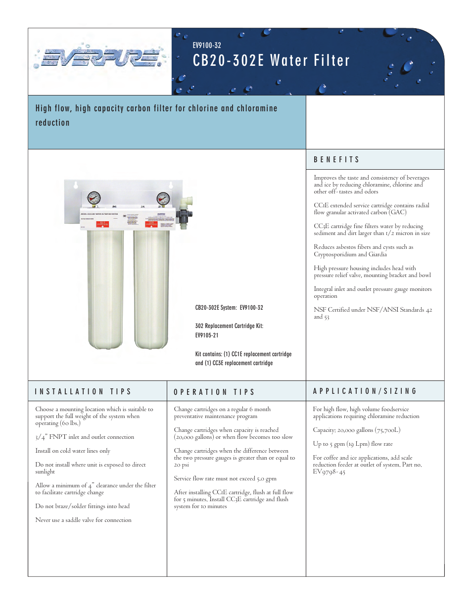 Everpure CB20-302E User Manual | 2 pages