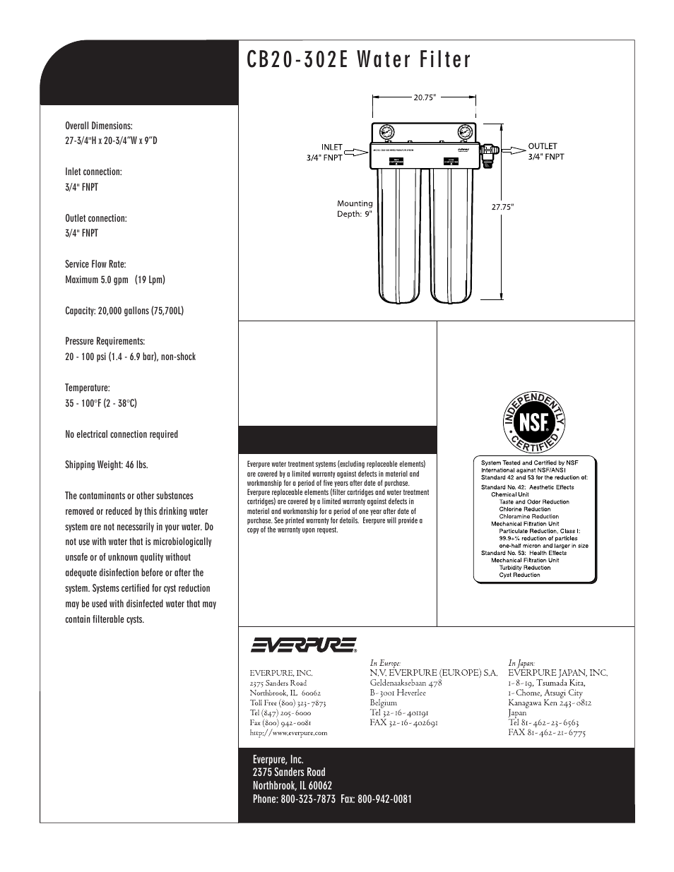 Chloramine reduction filter system | Everpure CB20-302E User Manual | Page 2 / 2