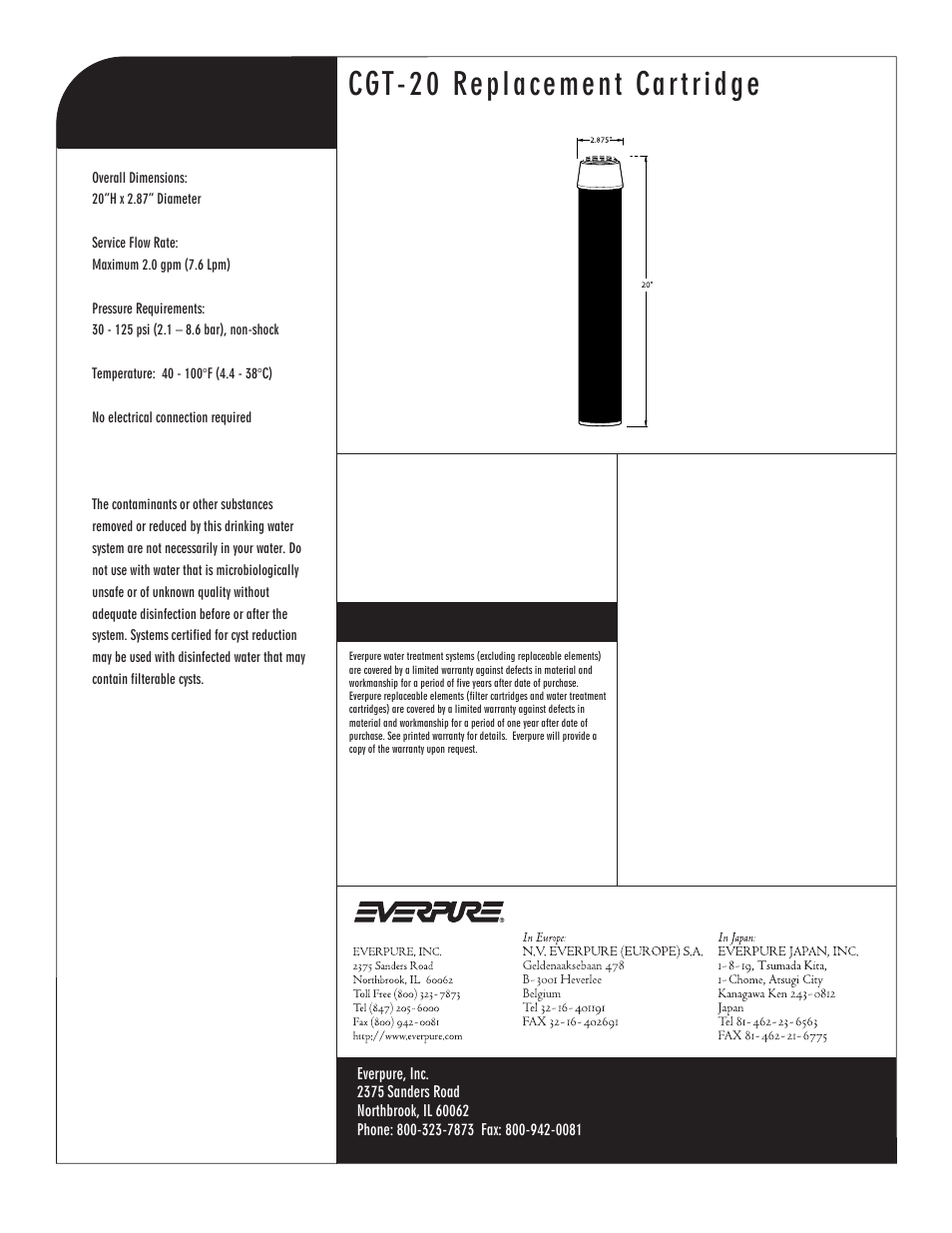 Cgt-20 replacement cartridge | Everpure CGT-20 Replacement Cartridge DEV9108-32 User Manual | Page 2 / 2