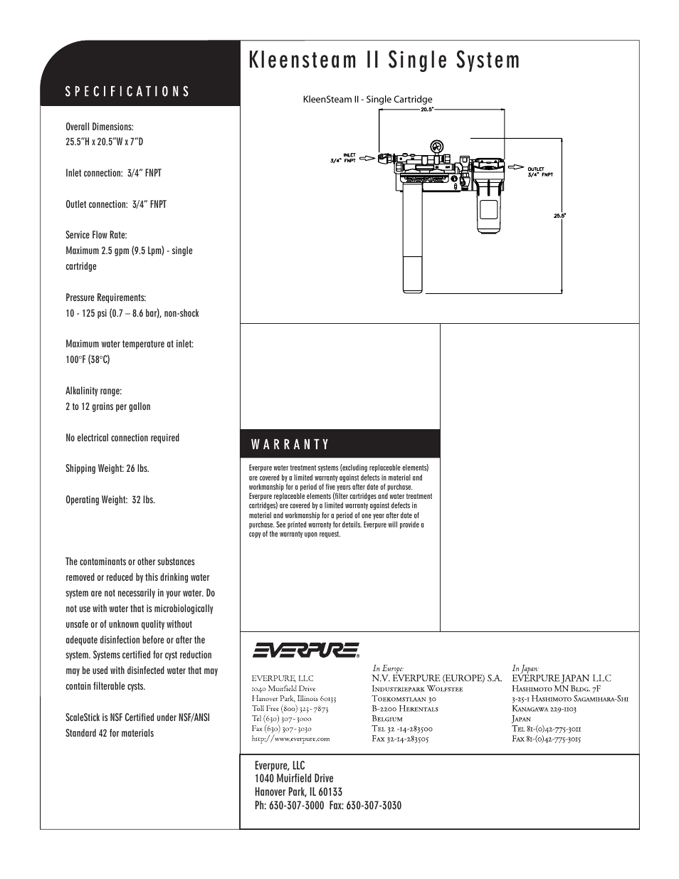 Kleensteam ii single system | Everpure Kleensteam II Single System EV9618-11 User Manual | Page 2 / 2