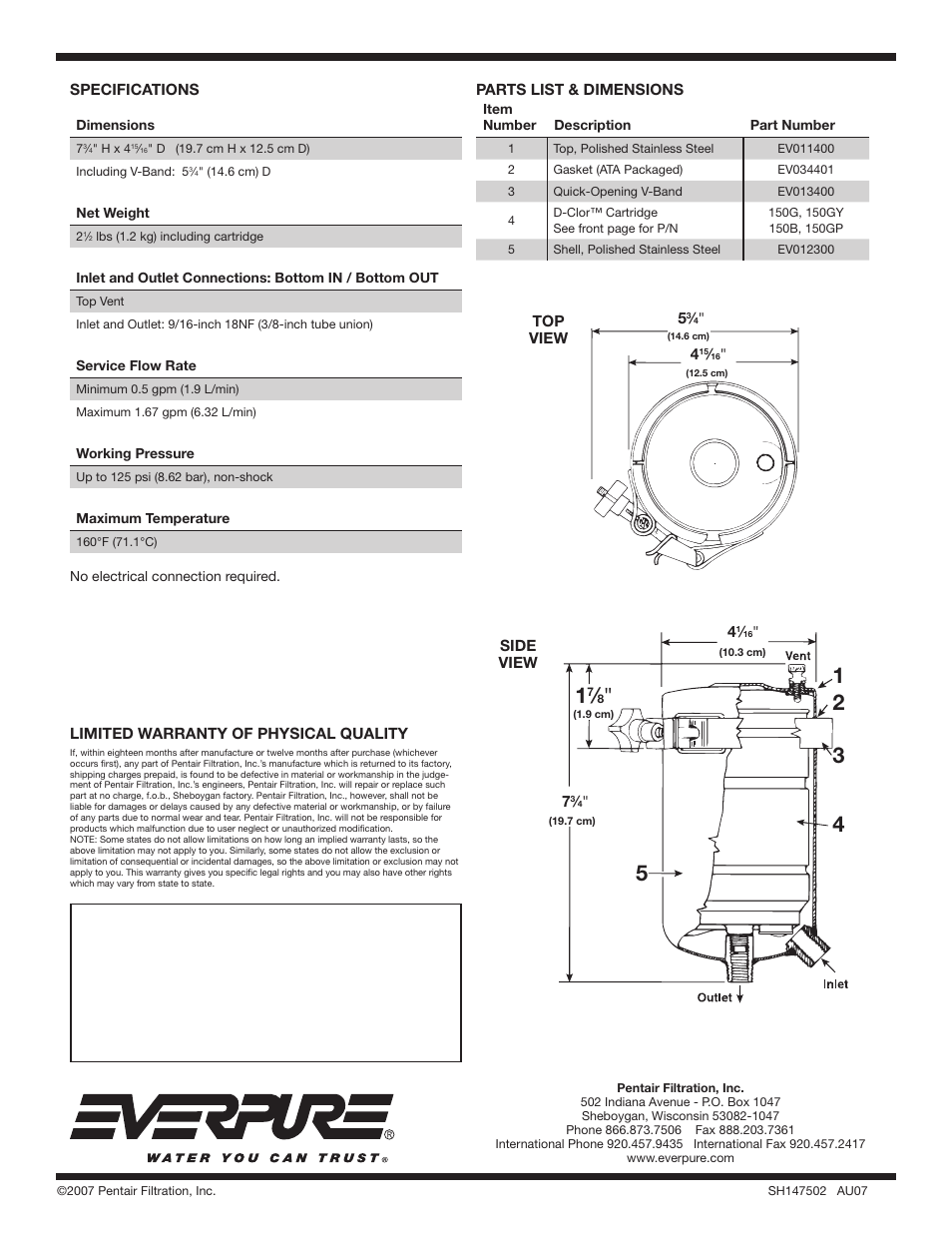 Everpure 150B D-Clor EV949812 User Manual | Page 2 / 2