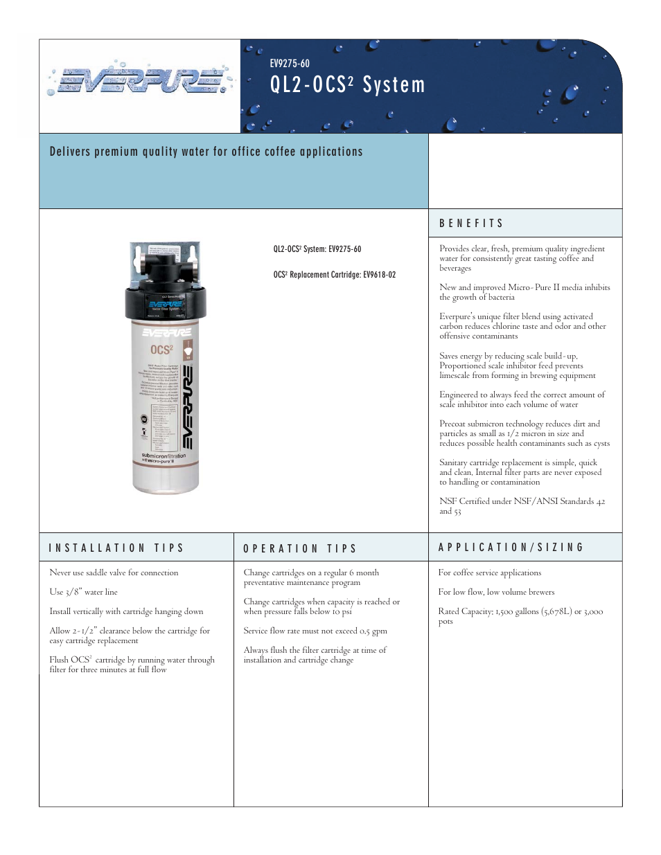 Everpure QL2-OCS EV9275-60 User Manual | 2 pages