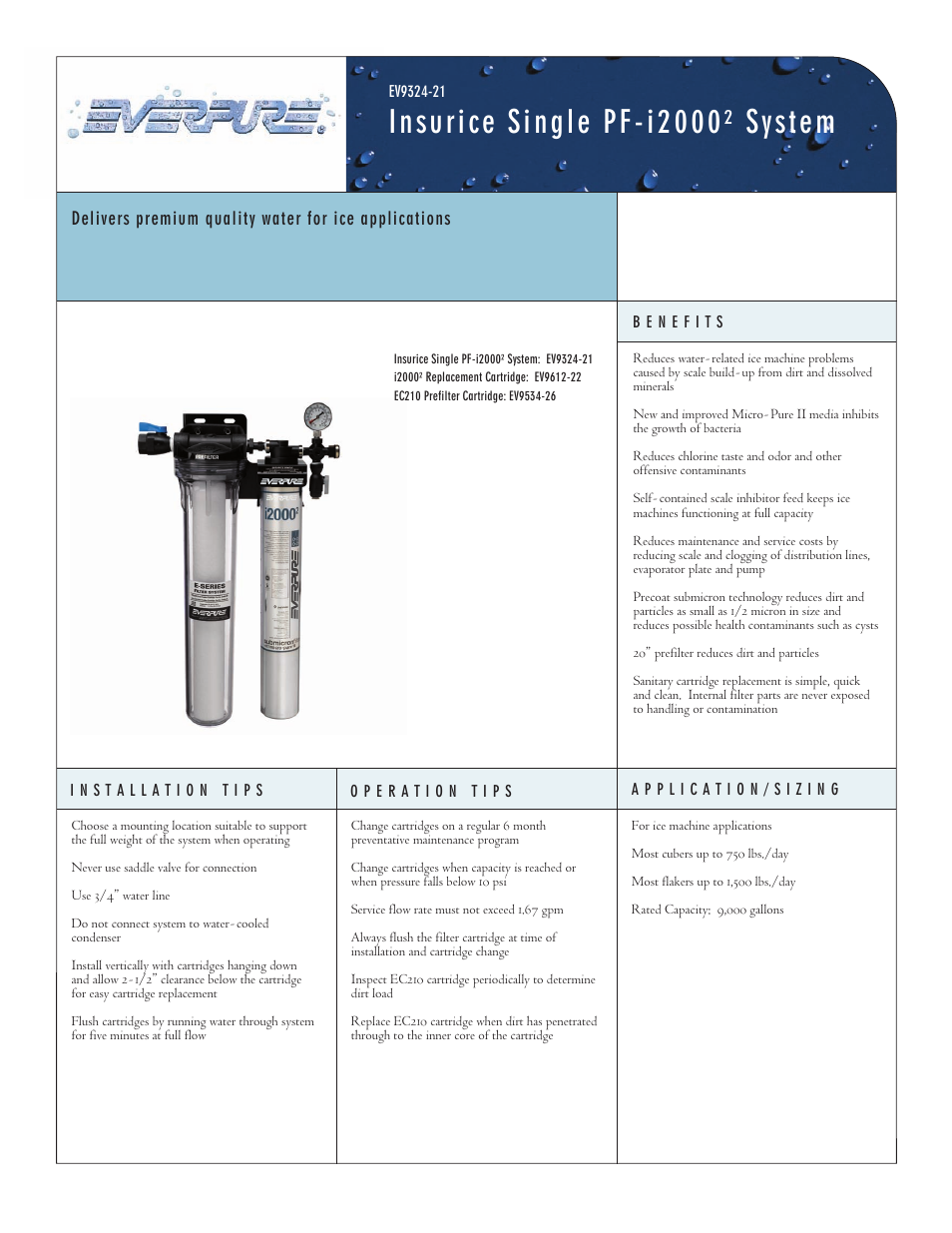Everpure Insurice Single System PF-i2000 User Manual | 2 pages