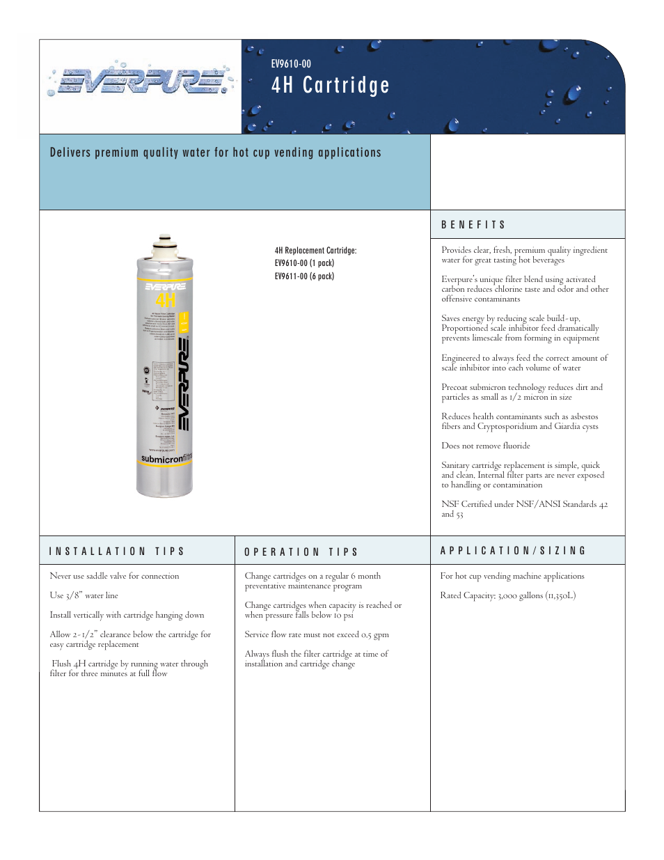 Everpure 4H Cartridge EV9610-00 User Manual | 2 pages