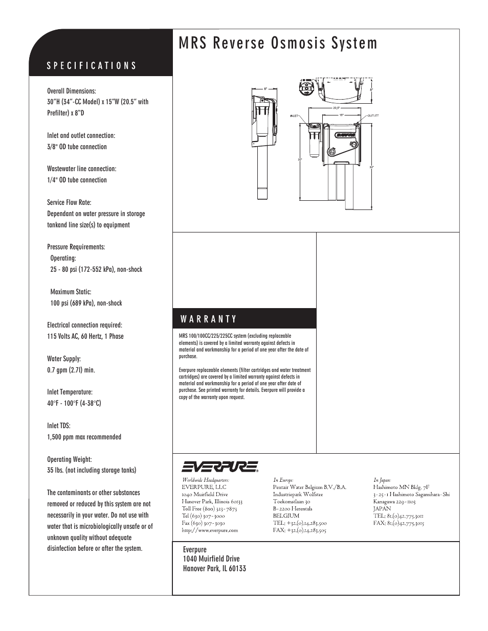 Mrs reverse osmosis system | Everpure MRS Reverse Osmosis System MRS-100 User Manual | Page 2 / 2
