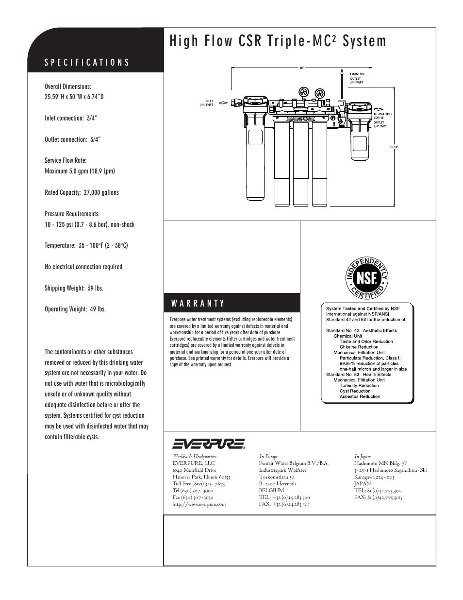 High flow csr triple-mc² system, Mc precoat replacement cartridge | Everpure EV9799-32 User Manual | Page 2 / 2