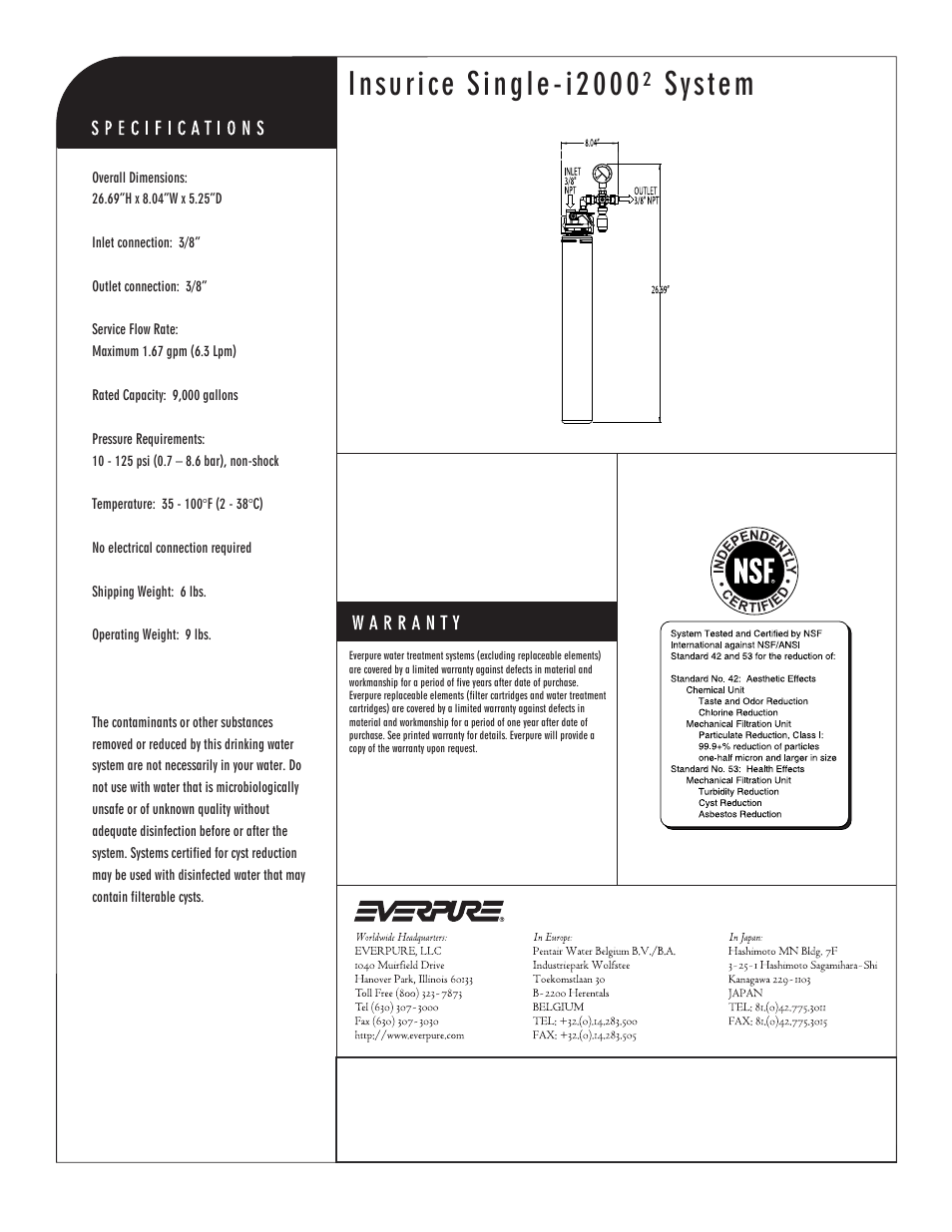 Insurice single-i2000² system, I2000² precoat replacement cartridge | Everpure i2000 System User Manual | Page 2 / 2