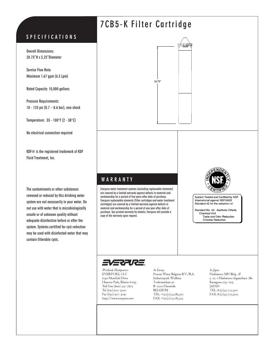 7cb5-k filter cartridge, 7cb5-k replacement cartridge | Everpure Filter Cartridge EV9617-76 User Manual | Page 2 / 2