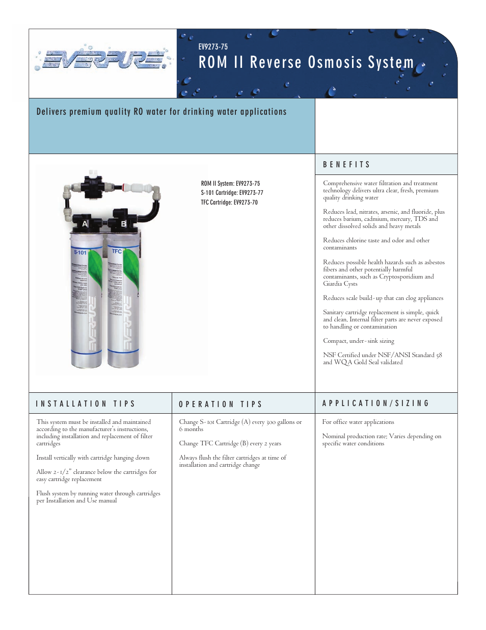 Everpure ROM II Reverse Osmosis System EV9273-75 User Manual | 2 pages
