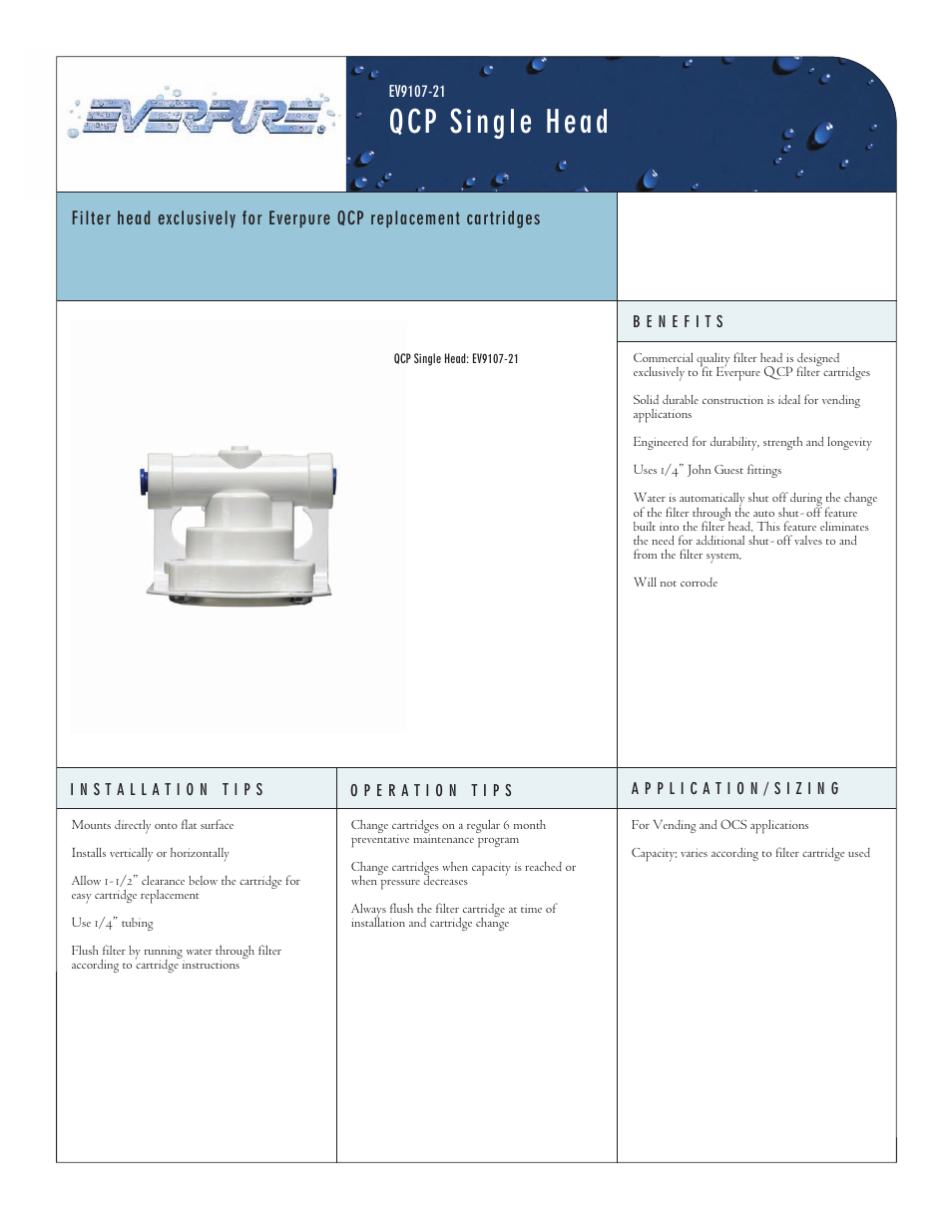 Everpure QCP Single Head EV9107-21 User Manual | 2 pages