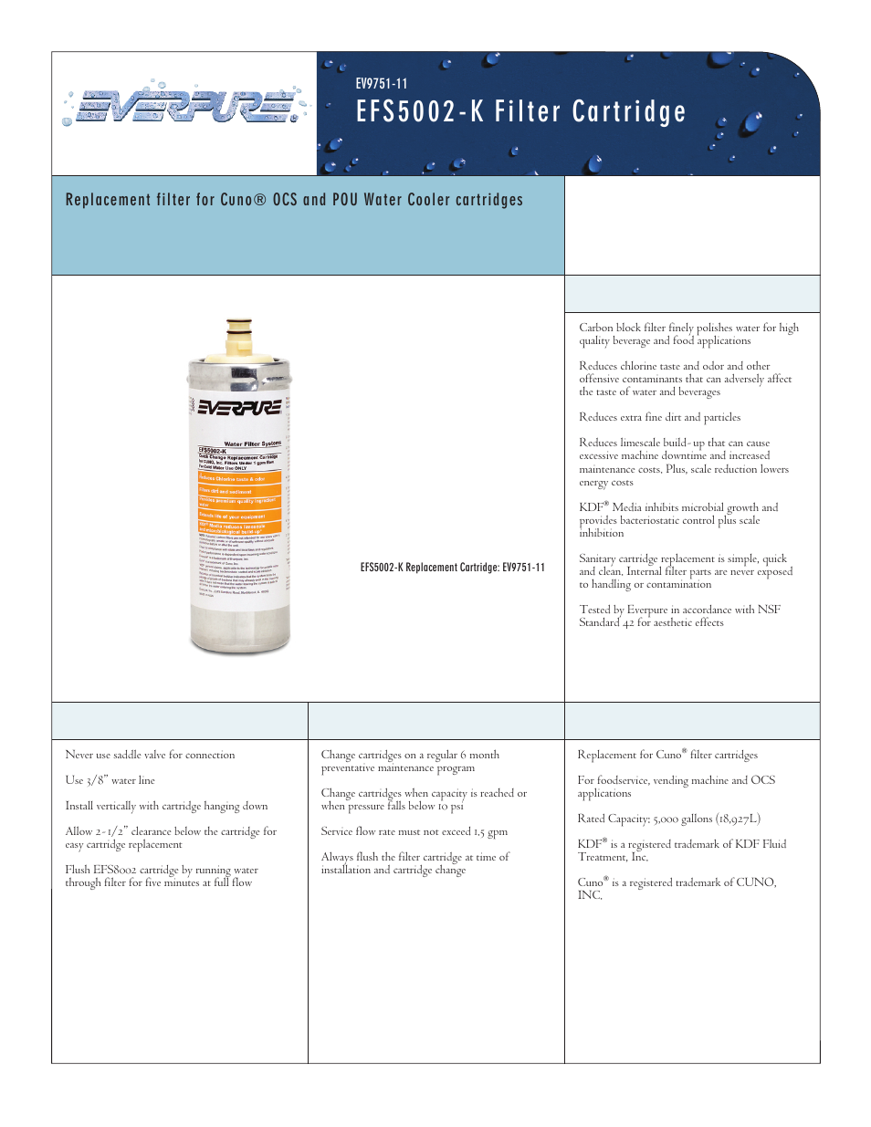 Everpure Filter Cartridge EV9751-11 User Manual | 2 pages